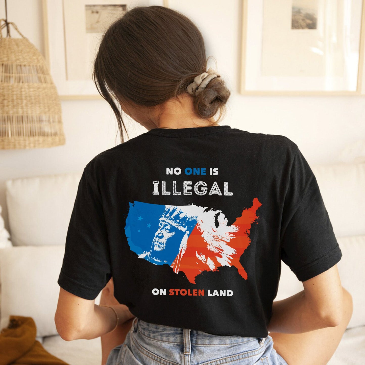 NO ONE IS ILLEGAL ON STOLEN LAND. WE WALK ON NATIVE LAND Style 9 - Two Sides Unisex T-Shirt/T-Shirt V-Neck/Hoodie/Sweatshirt