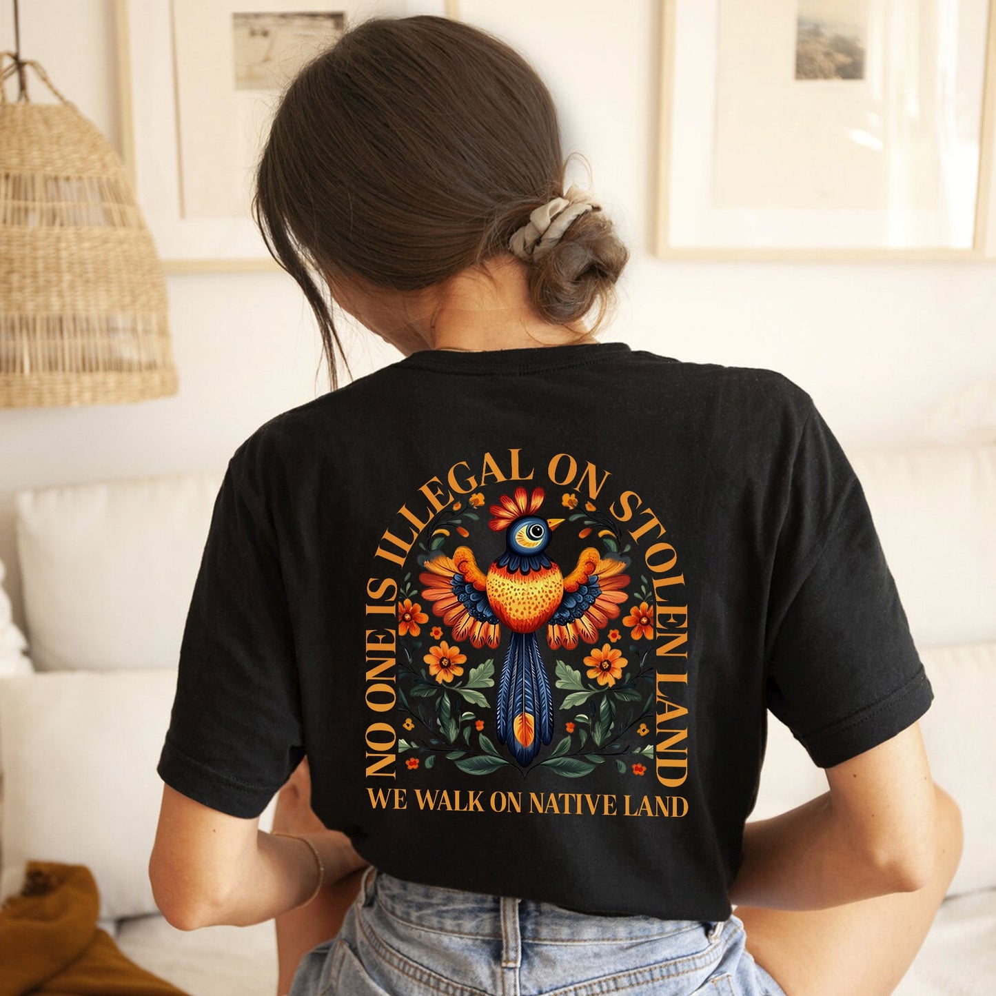 NO ONE IS ILLEGAL ON STOLEN LAND. WE WALK ON NATIVE LAND - Two Sides Unisex T-Shirt/Hoodie/Sweatshirt