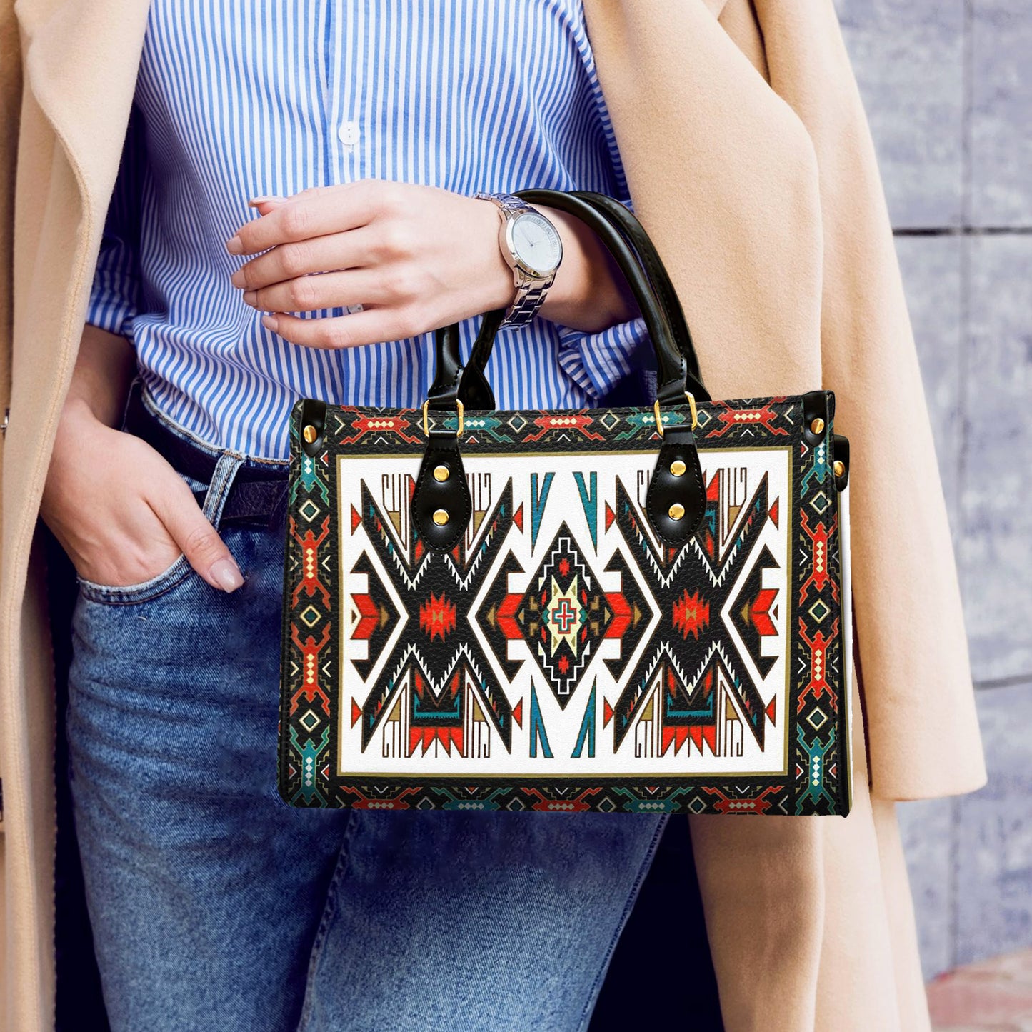 Tribal Colorful Pattern Leather Handbag WCS006