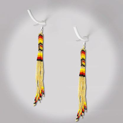 SALE 30% OFF - Gold Extra Long Pattern Beaded Handmade Earrings For Women Native Style