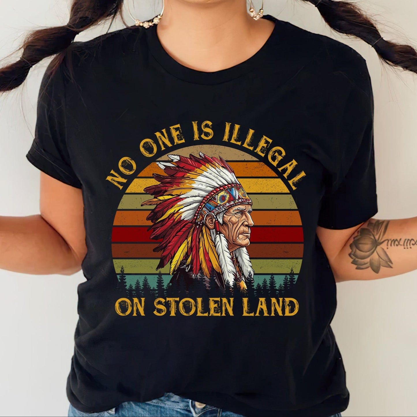 NO ONE IS ILLEGAL ON STOLEN LAND. WE WALK ON NATIVE LAND Style 6 - One Sides Unisex T-Shirt/T-Shirt V-Neck/Hoodie/Sweatshirt