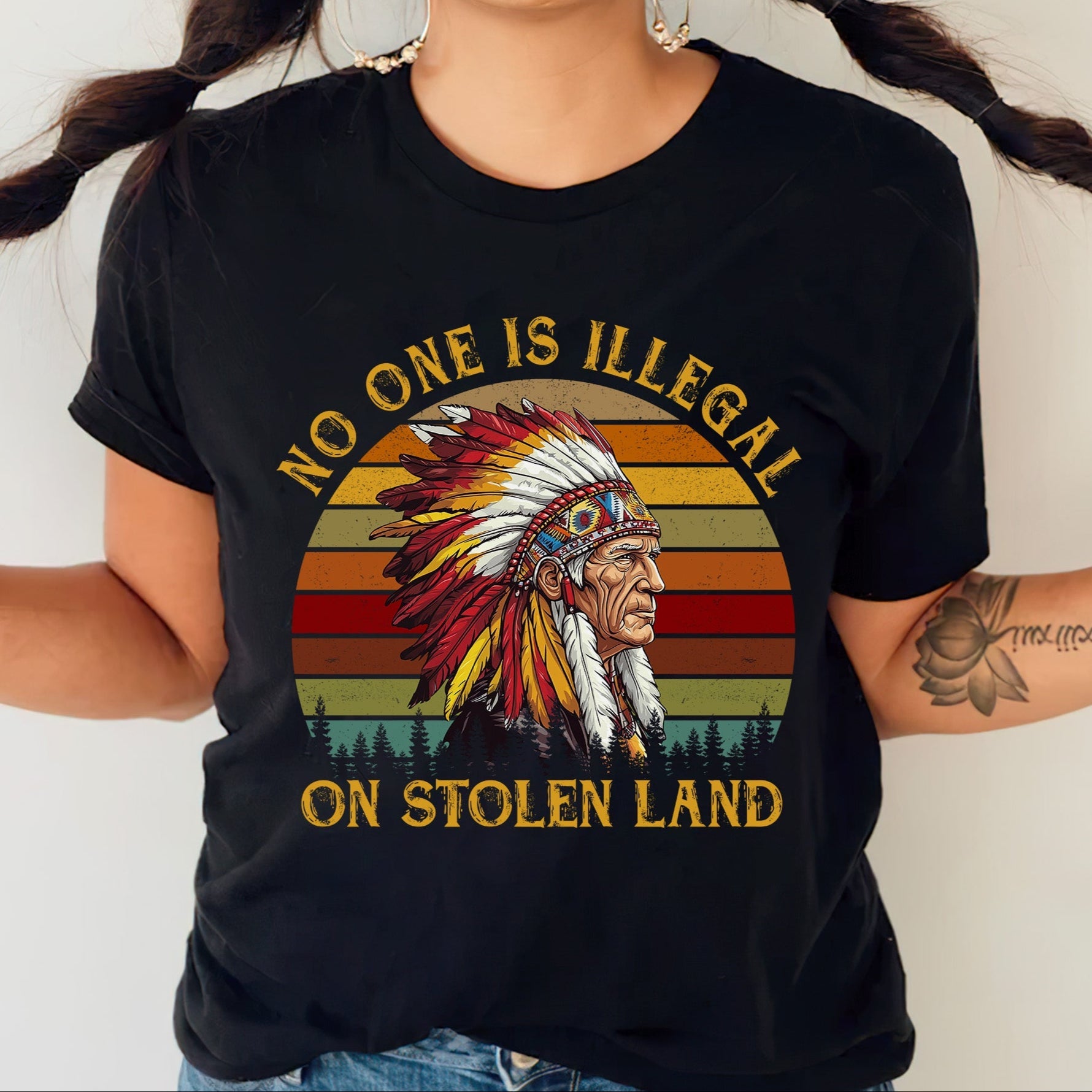 NO ONE IS ILLEGAL ON STOLEN LAND. WE WALK ON NATIVE LAND Style 6 - One Sides Unisex T-Shirt/T-Shirt V-Neck/Hoodie/Sweatshirt