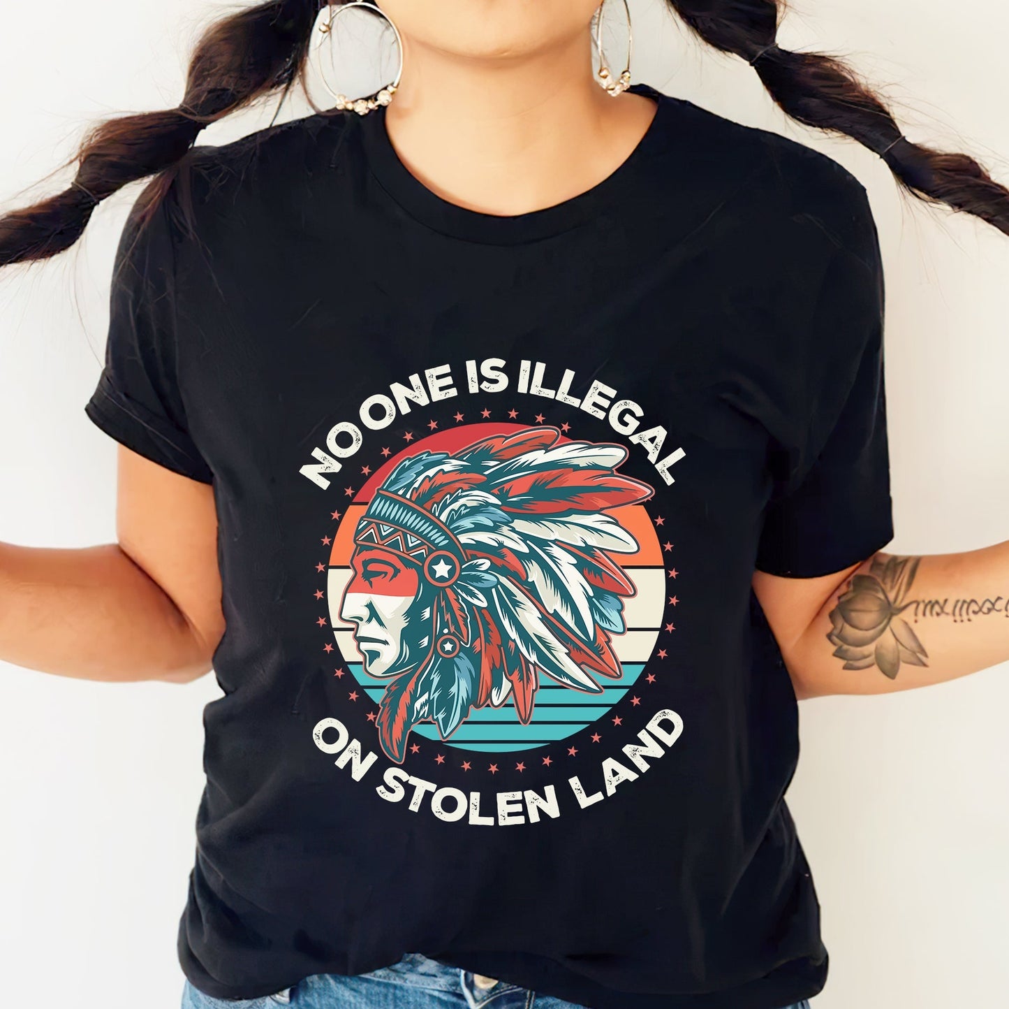 NO ONE IS ILLEGAL ON STOLEN LAND Style 13 - One Sides Unisex T-Shirt/T-Shirt V-Neck/Hoodie/Sweatshirt