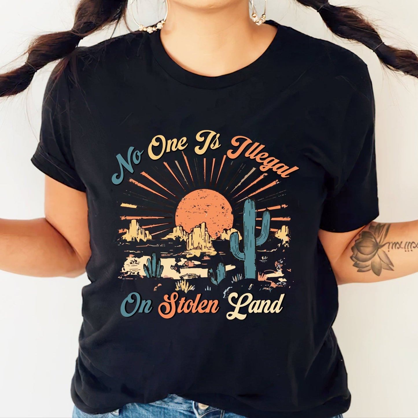 NO ONE IS ILLEGAL ON STOLEN LAND Style 12 - One Sides Unisex T-Shirt/T-Shirt V-Neck/Hoodie/Sweatshirt