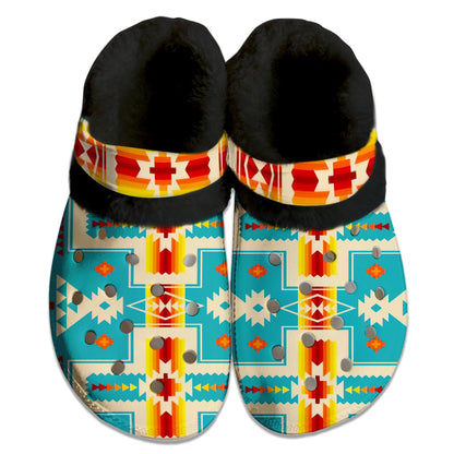 Unisex Pattern Fleece Clog Shoes For Women and Men Native American Style