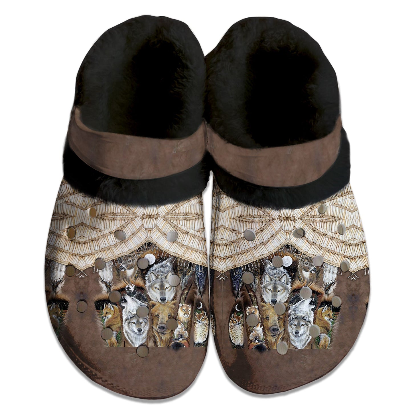 Unisex Pattern Fleece Clog Shoes For Women and Men Native American Style