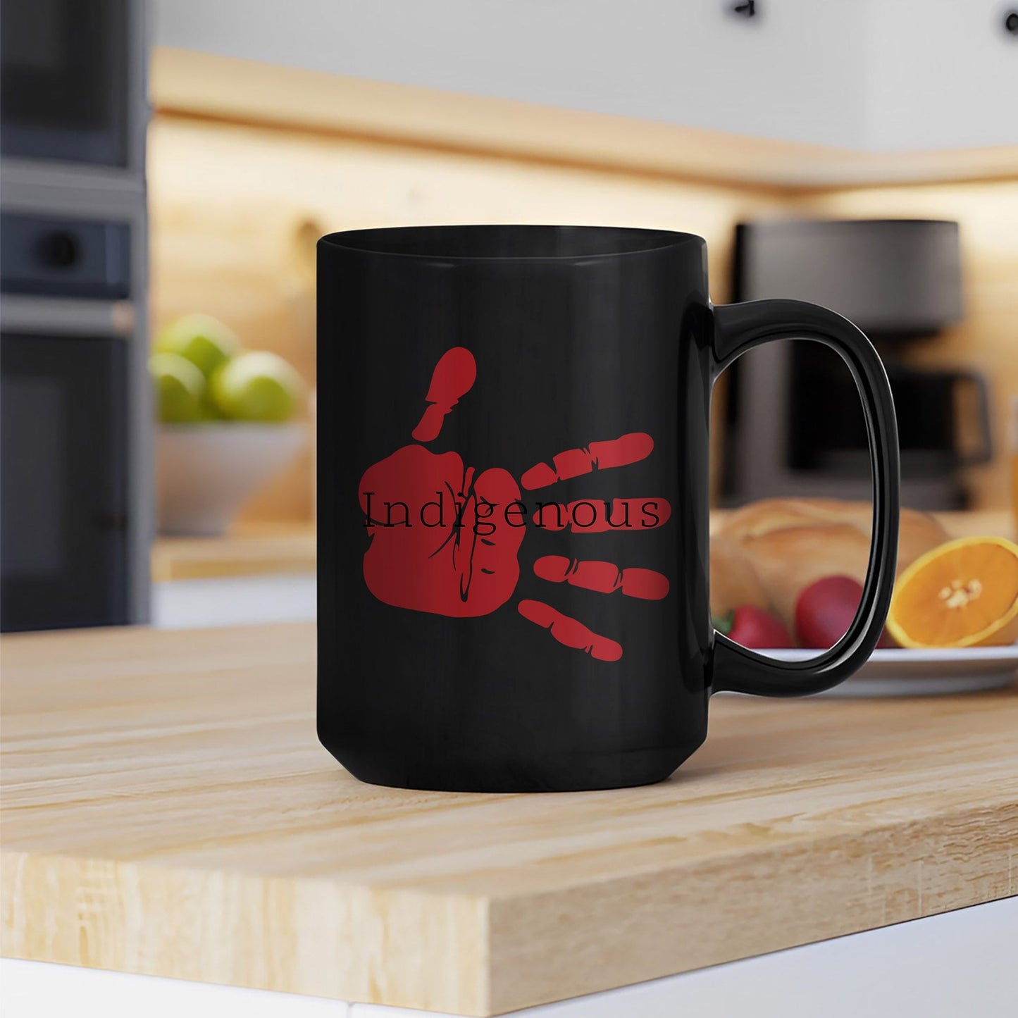 MMIW Indigenous Woman Red Hand White Black Ceramic Coffee Mug