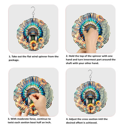 Colorful Native American Chief Headdress Wind Spinner 008