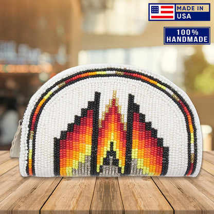 SALE 30% OFF - Native Inspired Ethnic Style White Fire Seed Bead Beaded Coin Purse IBL