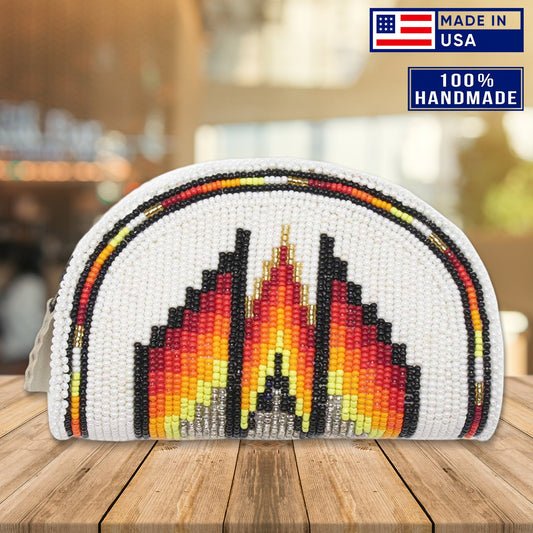 SALE 30% OFF - Native Inspired Ethnic Style White Fire Seed Bead Beaded Coin Purse IBL