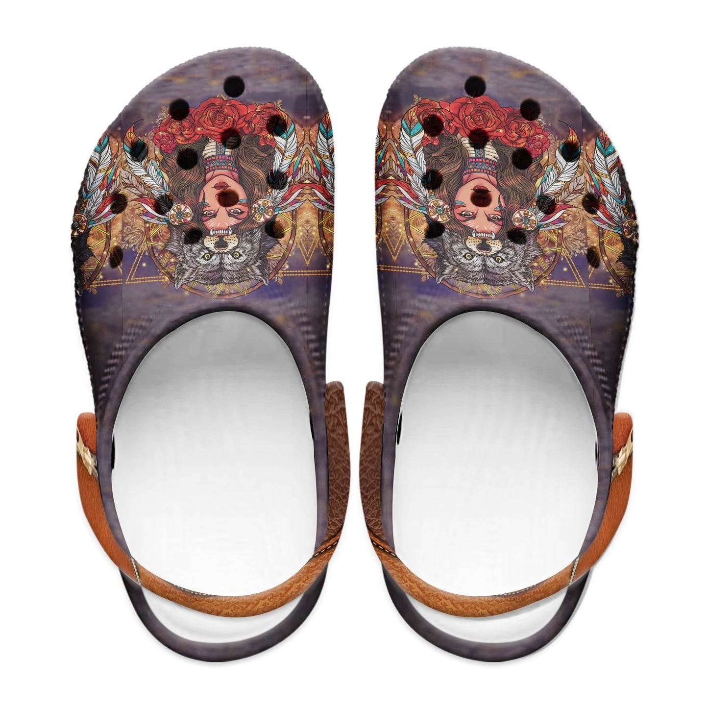 Unisex Pattern Fleece Clog Shoes For Women and Men Native American Style