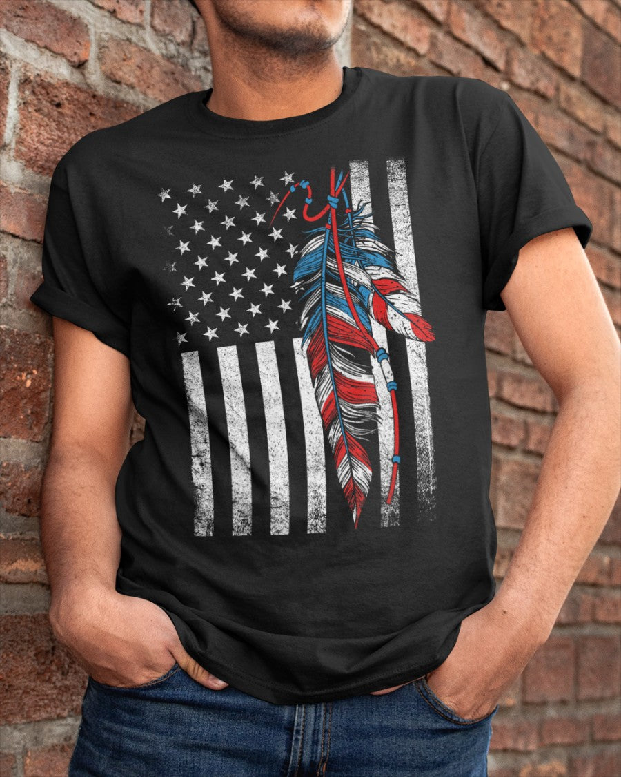American Flag - Native Feather Pride Month Indigenous Unisex T-Shirt/Hoodie/Sweatshirt