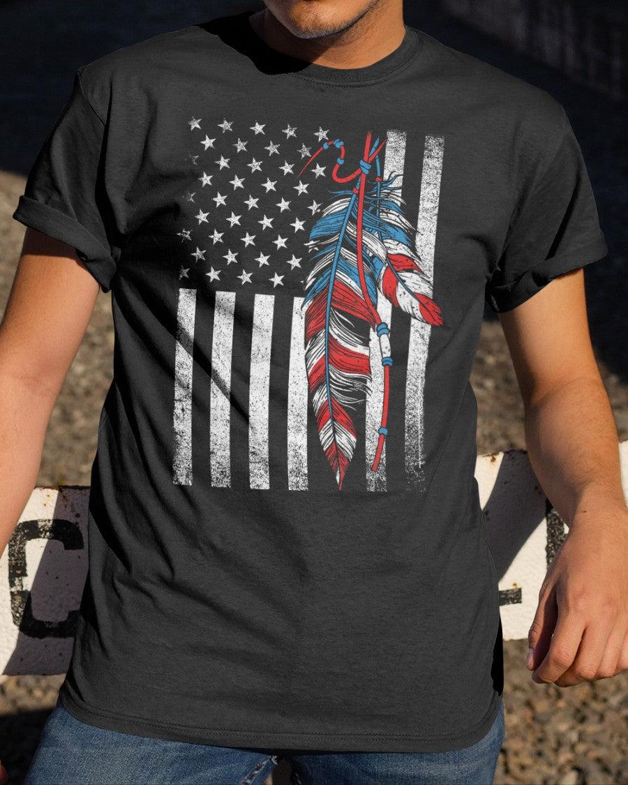 American Flag - Native Feather Pride Month Indigenous Unisex T-Shirt/Hoodie/Sweatshirt