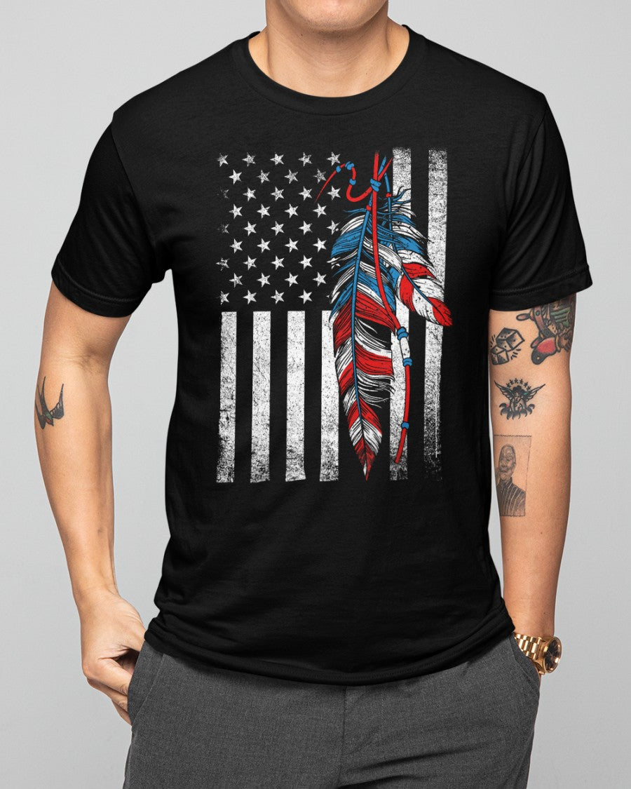 American Flag - Native Feather Pride Month Indigenous Unisex T-Shirt/Hoodie/Sweatshirt