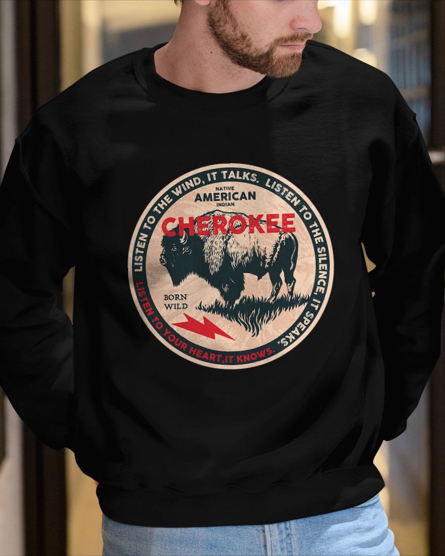 Cherokee Native American Indian Born Freedom Wild Buffalo T-Shirt