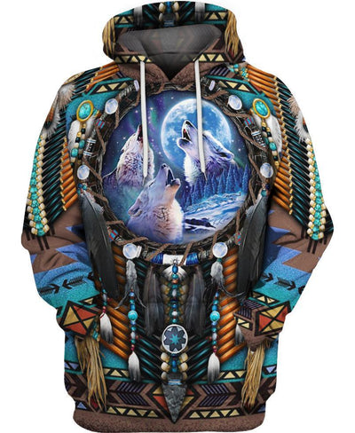 Blue Wolf Dreamcatcher Native 3D Hoodie WCS