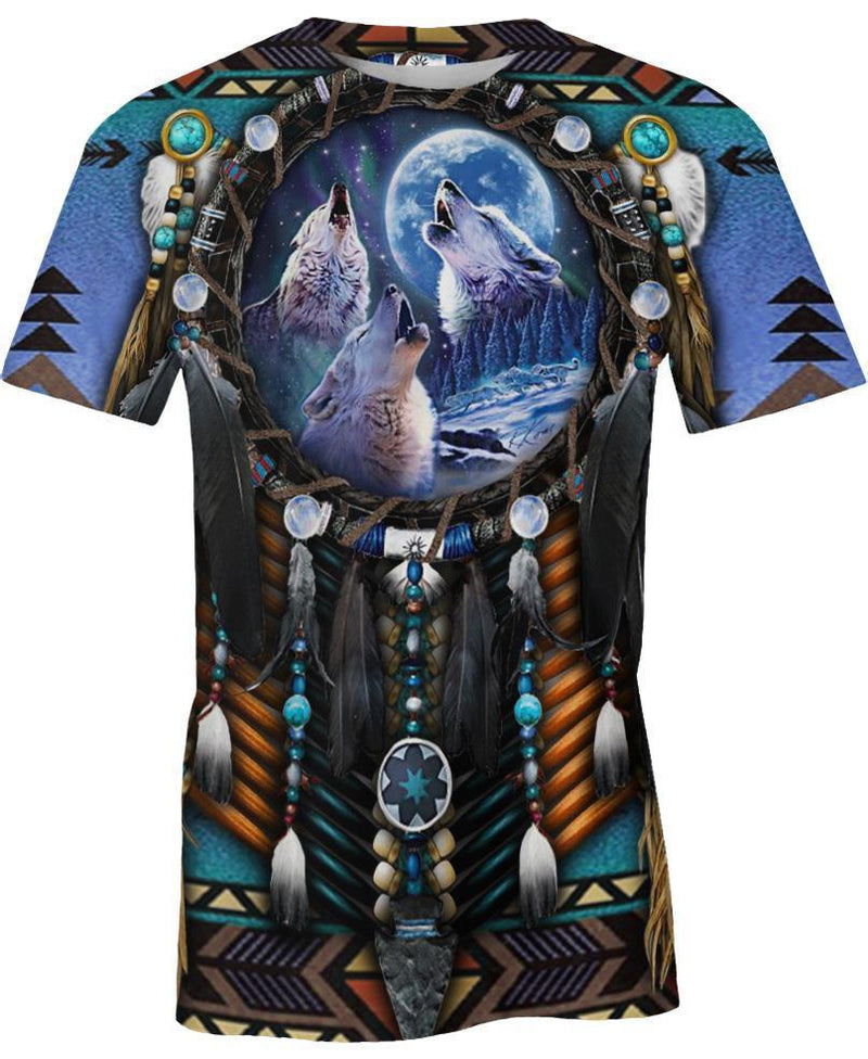 Blue Wolf Dreamcatcher Native 3D Hoodie WCS