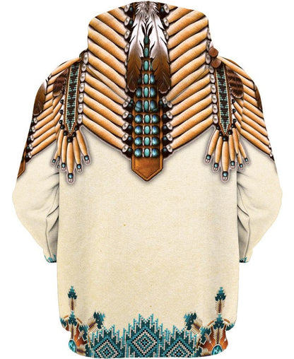White Bead Native Chief 3D Hoodie - Native American Pride Shop
