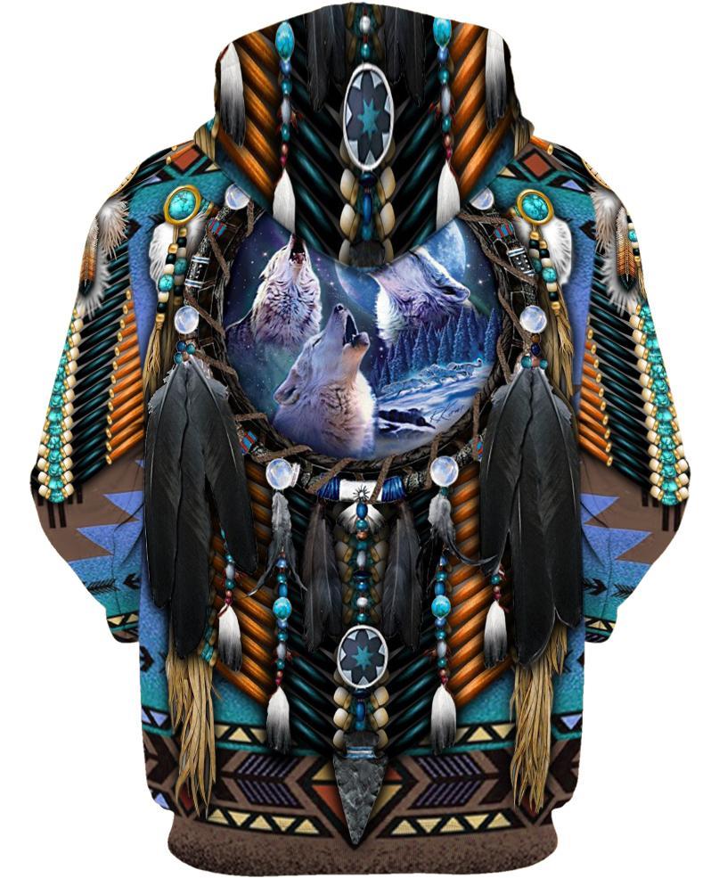 Blue Wolf Dreamcatcher Native 3D Hoodie WCS