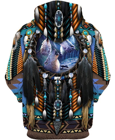 Blue Wolf Dreamcatcher Native 3D Hoodie WCS