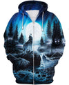 Wolf Blue Moon 3D Hoodie - Native American Pride Shop