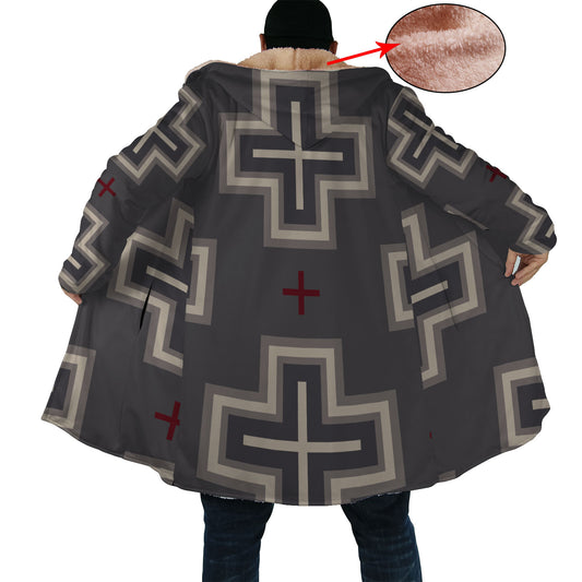 Plus Pattern On Black Background Horn Button Long Fleece Windbreaker WCS