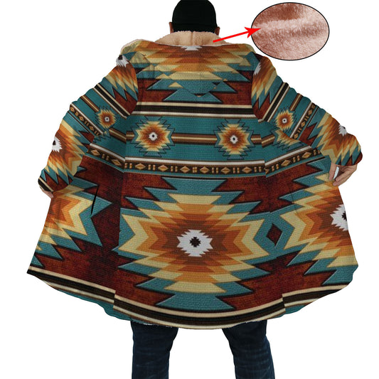 Native American Pattern Horn Button Long Fleece Windbreaker WCS