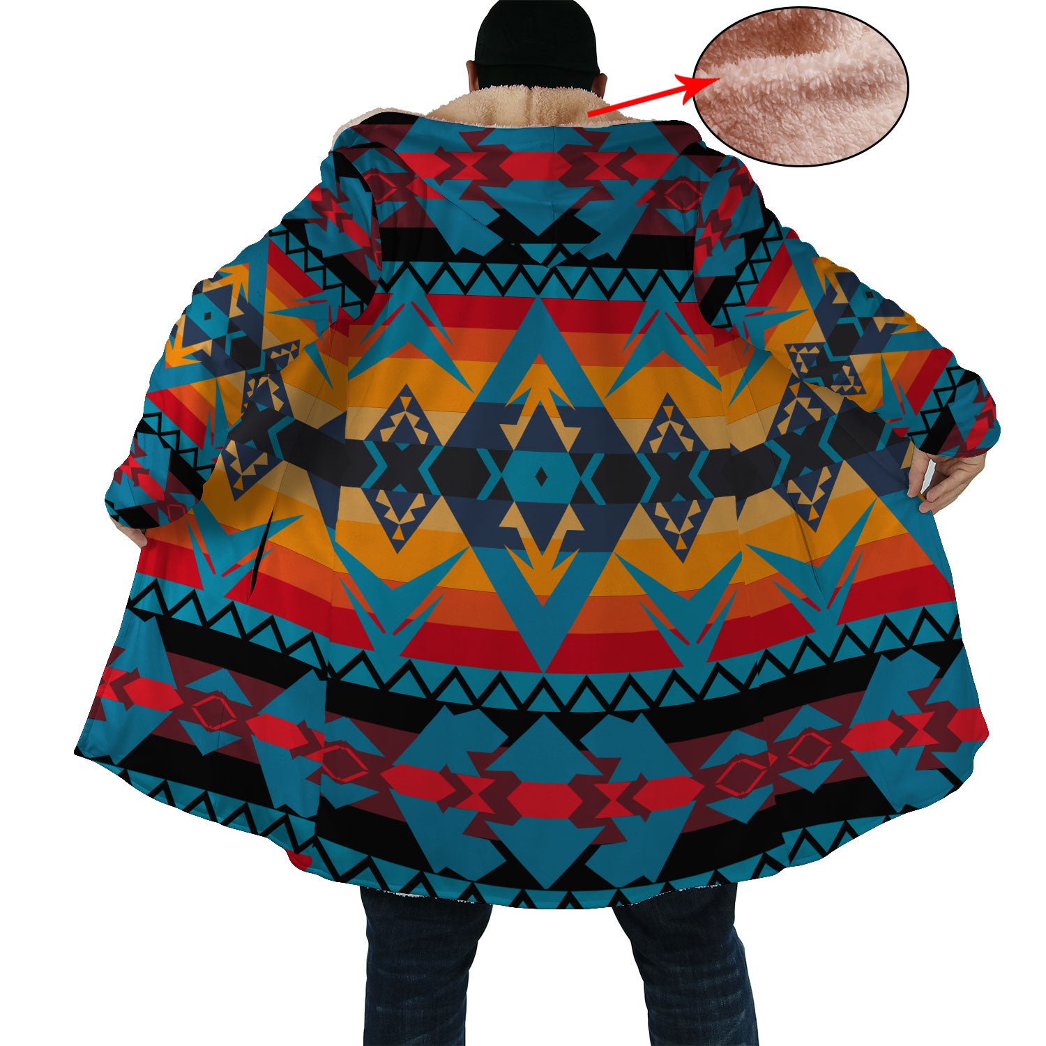 Horn Button Long Fleece Windbreaker Culture Pattern WCS