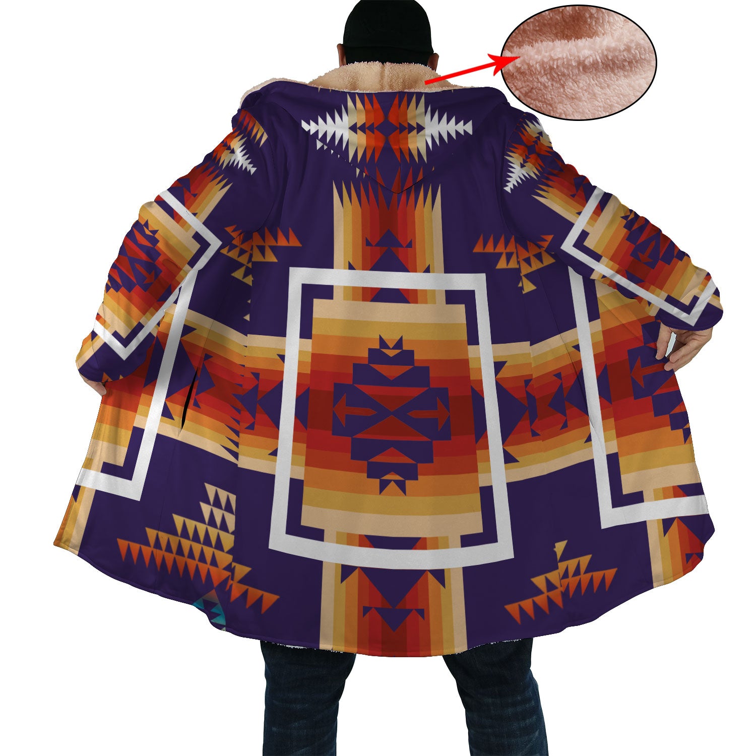 Violet & Orange Pattern Horn Button Long Fleece Windbreaker WCS
