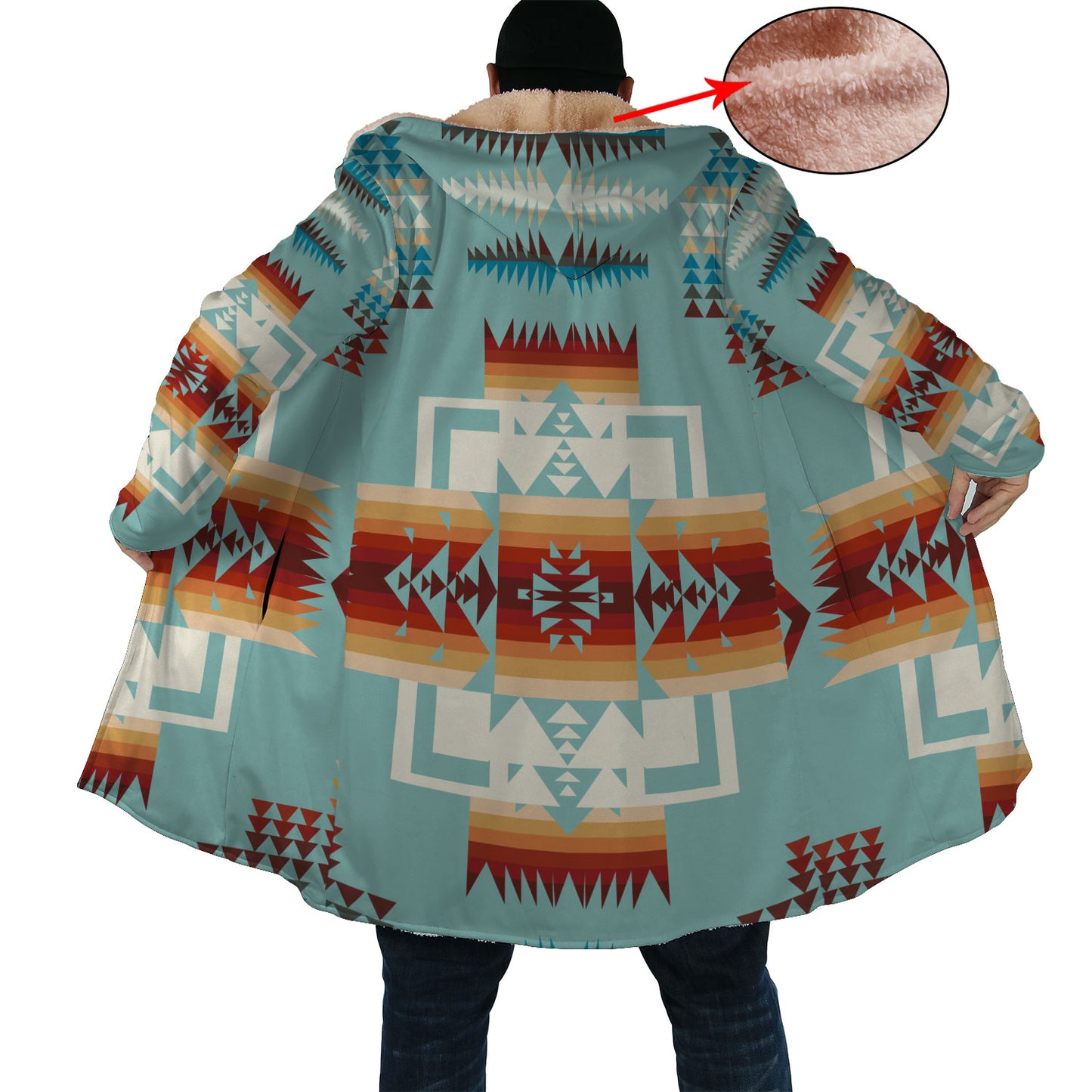 Native American Culture Pattern Horn Button Long Fleece Windbreaker WCS