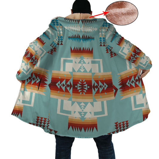 Native American Culture Pattern Horn Button Long Fleece Windbreaker WCS