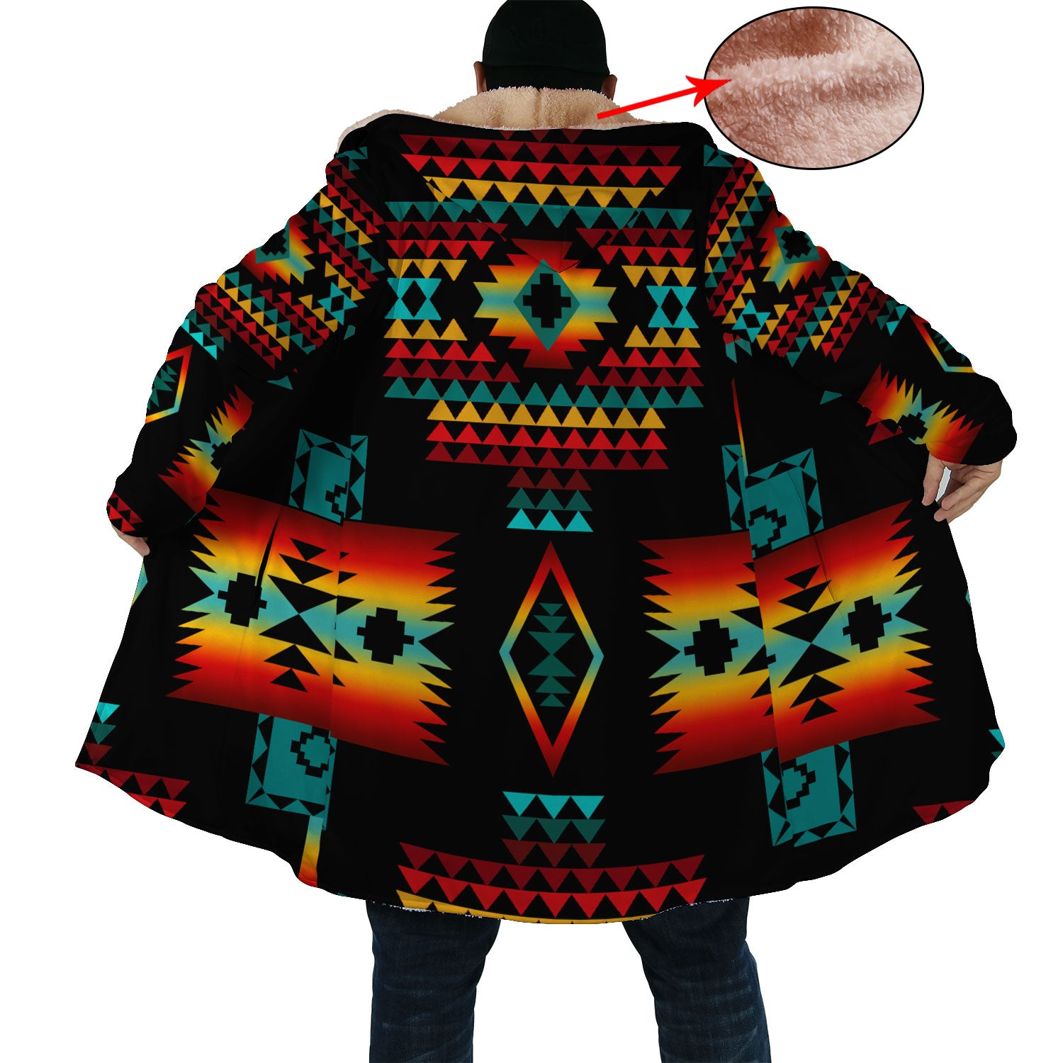 Native American Culture Pattern Horn Button Long Fleece Windbreaker WCS