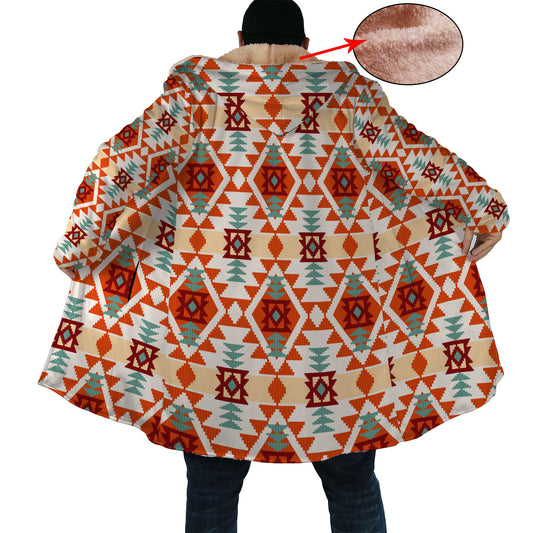 Indigenous Pattern Horn Button Long Fleece Windbreaker For Women WCS