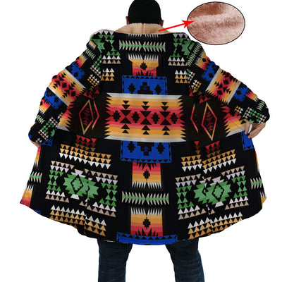 Native American Culture Pattern Horn Button Long Fleece Windbreaker WCS