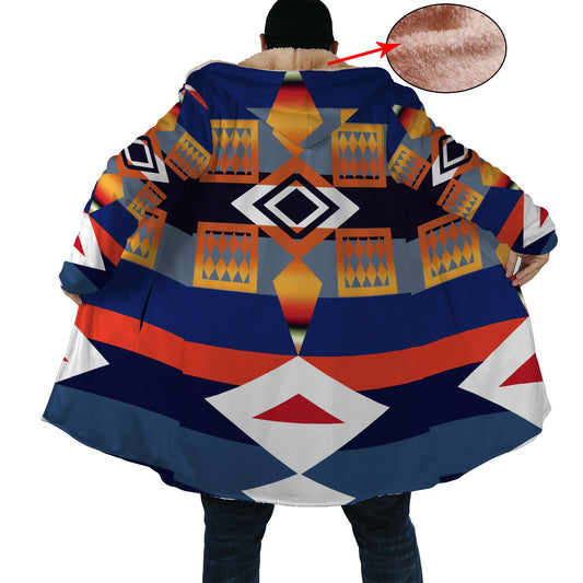 Native American Shape Horn Button Long Fleece Windbreaker WCS