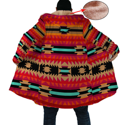 Native American Culture Pattern Horn Button Long Fleece Windbreaker WCS