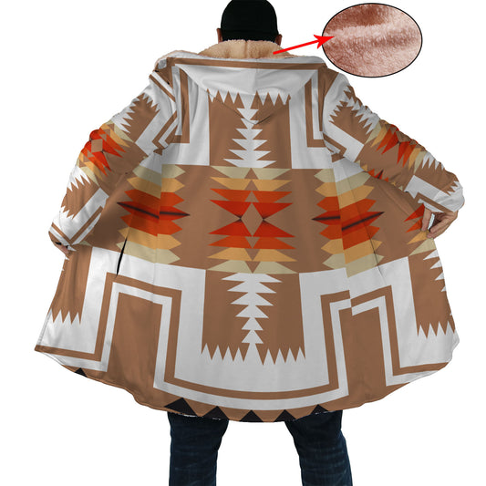 Native American Culture Pattern Horn Button Long Fleece Windbreaker WCS