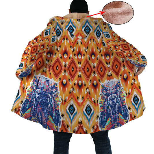 Peacock Tail Pattern Horn Button Long Fleece Windbreaker WCS