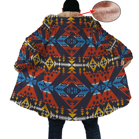 Horn Button Long Fleece Windbreaker Culture Pattern WCS