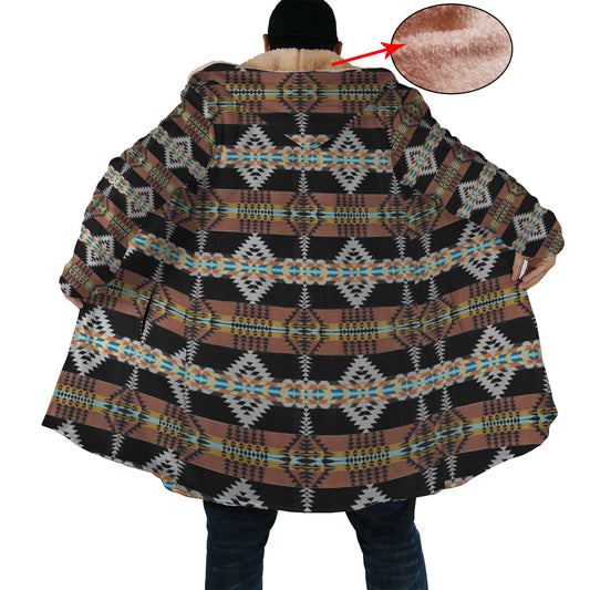 Native American Culture Pattern Horn Button Long Fleece Windbreaker WCS