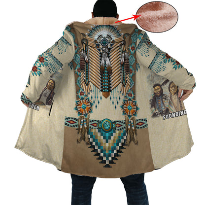 Turiquoise Native Indian Pattern Feather Horn Button Long Fleece Windbreaker WCS