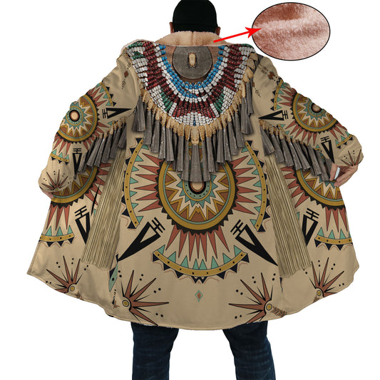 Native American Pattern Horn Button Long Fleece Windbreaker WCS