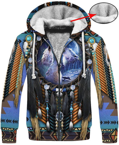 Blue Wolf Dreamcatcher Native 3D Hoodie WCS