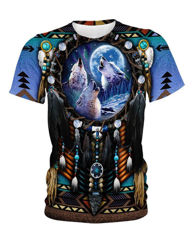Blue Wolf Dreamcatcher Native 3D Hoodie WCS