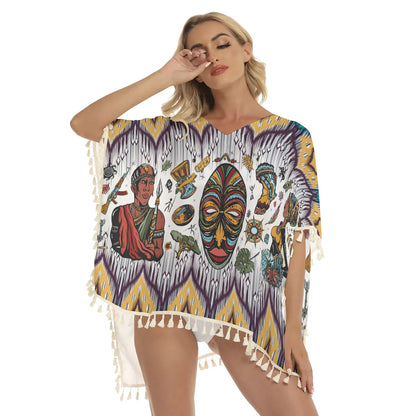 Native American Women's Square Fringed Shawl WCS