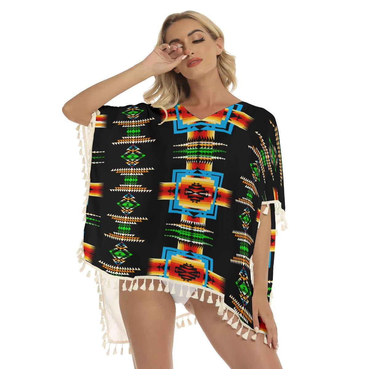 Native American Women's Square Fringed Shawl WCS