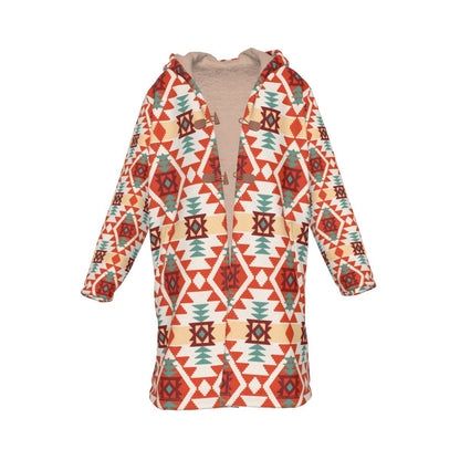Indigenous Pattern Horn Button Long Fleece Windbreaker For Women WCS