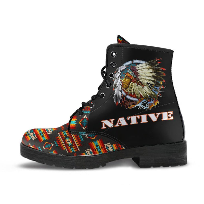 Black Pattern Native Leather Boots WCS