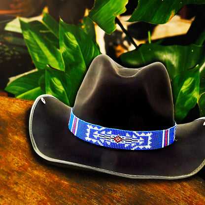 Blue White Red Beaded Cowboy Hat Band Medicine Man'S Eye Beadwork WCS