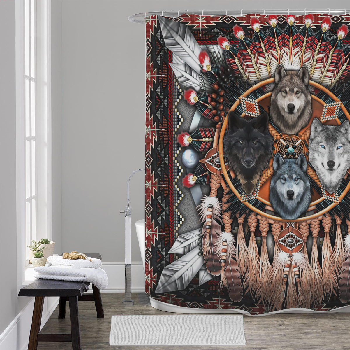 Wolf Dreamcatcher Native American Shower Curtains WCS